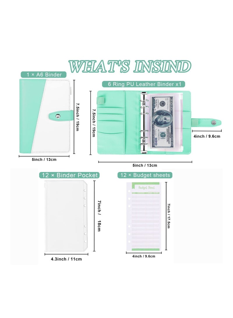 Captaintech Budget Binder with Cash Envelopes, A6 Stitching PU Leather Zipper Envelopes and Sheets, 12pcs for Saving Money, Organizer System - Image 2