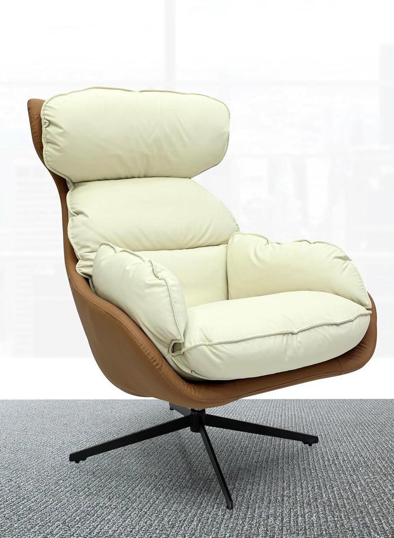 KARNAK Faux Leather Recliner Chair, Desk Chair, Lounge Chair Living Room with 360 Swivel Metal Base, Upholstered Reading Chair, for Small Spaces Brown White  - Image 1