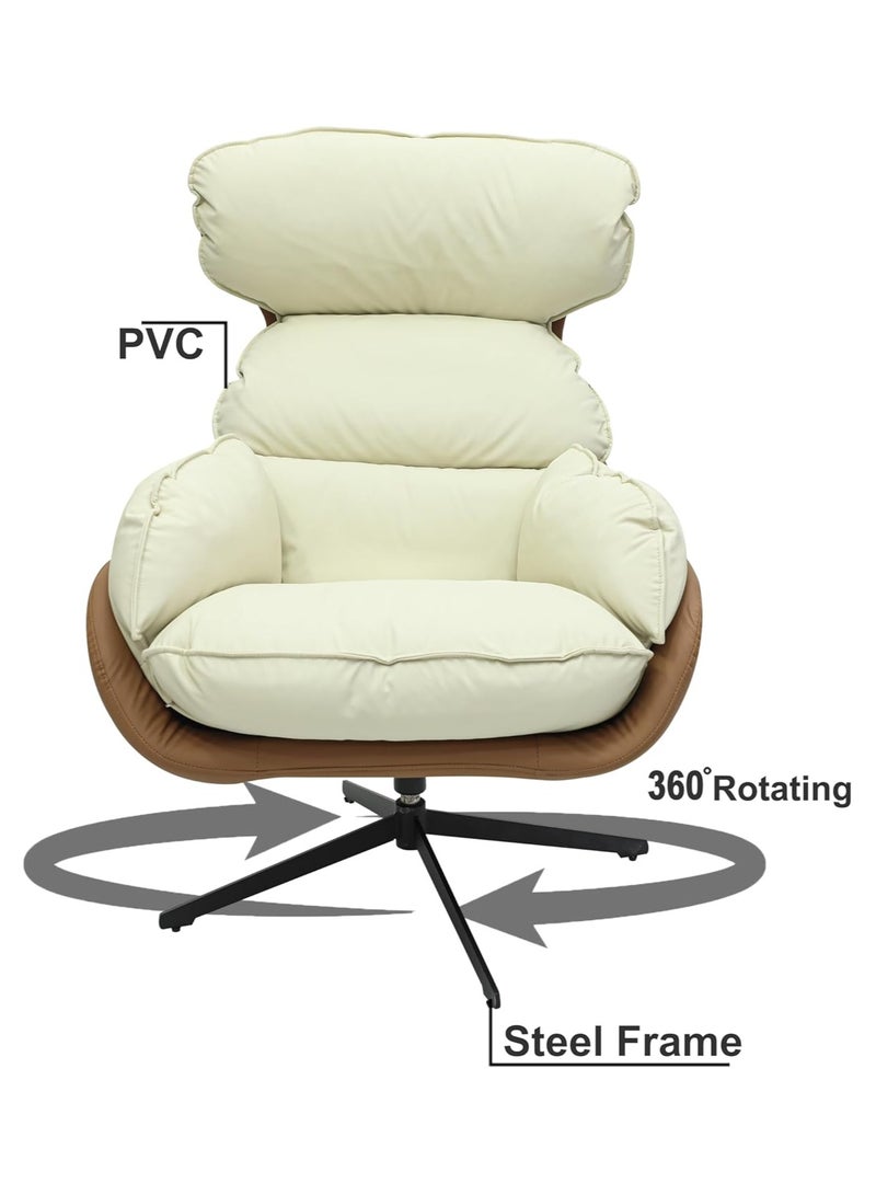 KARNAK Faux Leather Recliner Chair, Desk Chair, Lounge Chair Living Room with 360 Swivel Metal Base, Upholstered Reading Chair, for Small Spaces Brown White  - Image 2