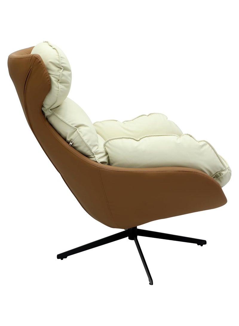 KARNAK Faux Leather Recliner Chair, Desk Chair, Lounge Chair Living Room with 360 Swivel Metal Base, Upholstered Reading Chair, for Small Spaces Brown White  - Image 3