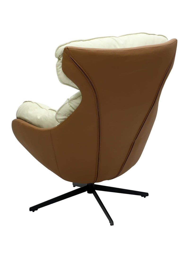KARNAK Faux Leather Recliner Chair, Desk Chair, Lounge Chair Living Room with 360 Swivel Metal Base, Upholstered Reading Chair, for Small Spaces Brown White  - Image 4