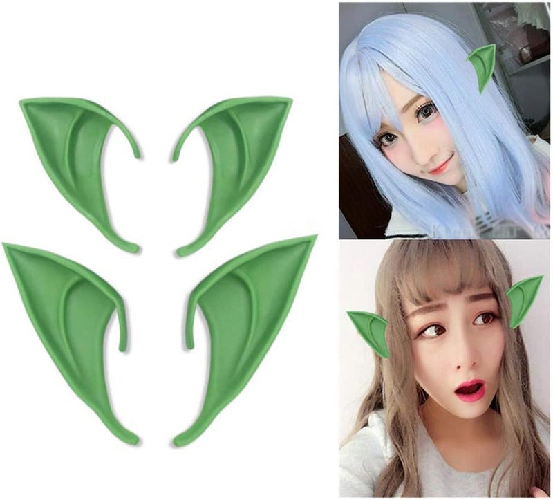 Aweilan Fairy Pixie Soft Elf Ears Cosplay Accessories Halloween Party Pointed Prosthetic Tips Ear (2 Pairs) (Green) - Image 2