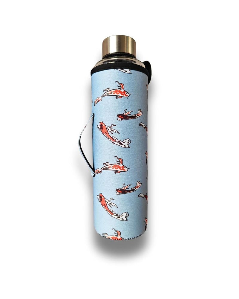 Koozy Up Borosilicate Glass Water Bottle(1 Litre) with Thick Neoprene Cover | Leak proof & Break-Resistant | Best for- Fridge/Detox |Office/College (Koi) - Image 1