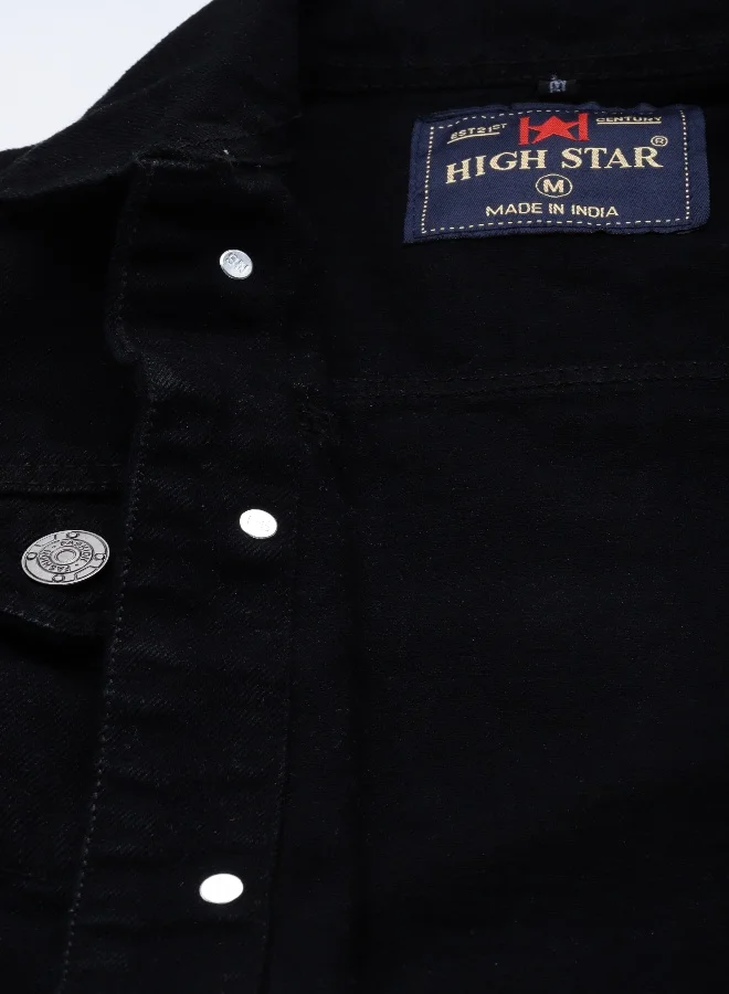 HIGH STAR  Men Black Solid Denim Jacket for Men | Best Price UAE
