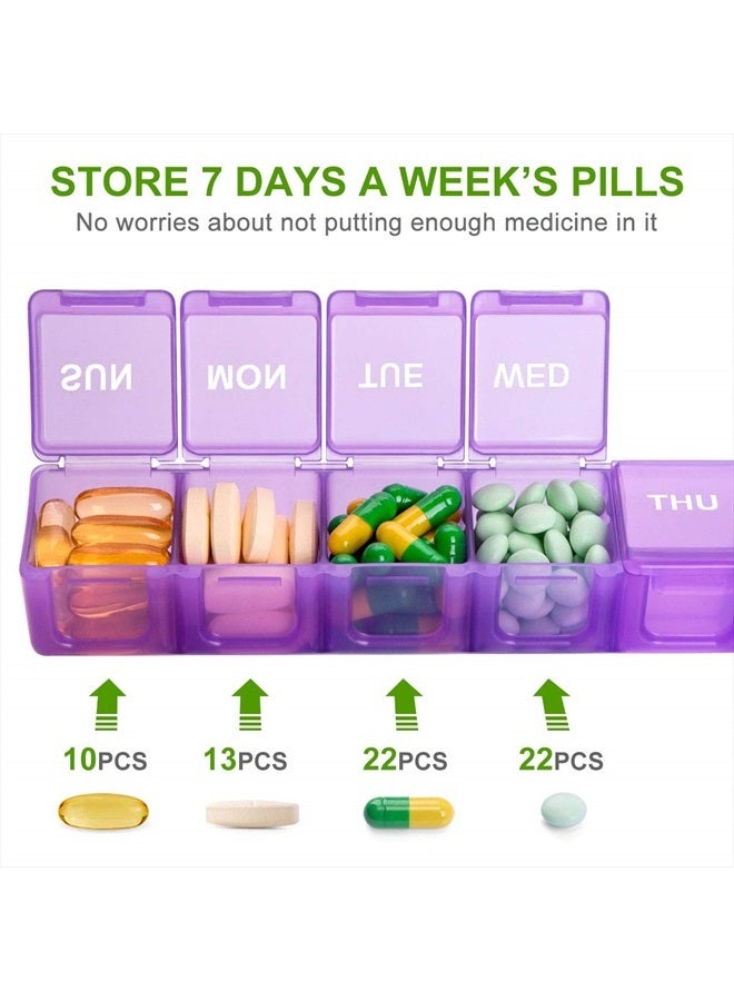 Sukuos Extra Large Weekly Pill Organizer, 7 Day Daily Pill Box Case Arthritis Friendly, BPA Free Portable Medicine Organizer with Clear Lid for Vitamins, Fish Oils or Supplements  - Image 2