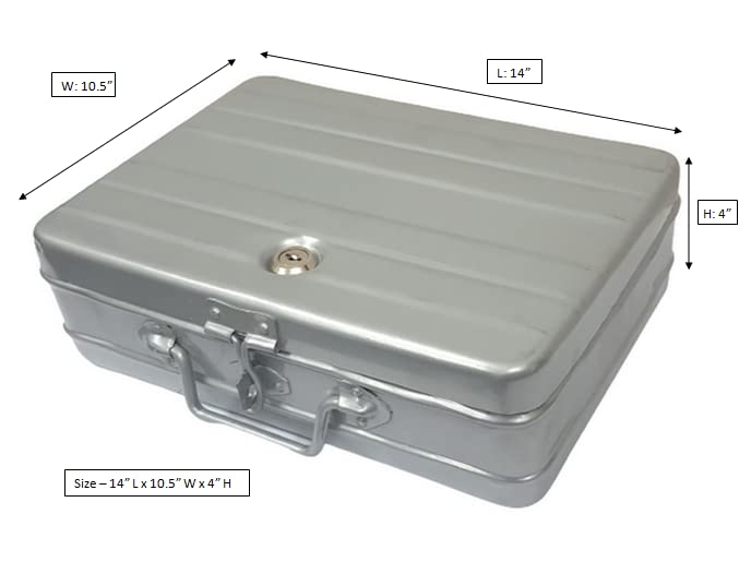 Jayco Aluminium Cash/Jewellery Storage Box/Trunk - 14" Large - with pre-fitted Lock (35 cm x 27 cm x 10 cm, Silver) - Image 2