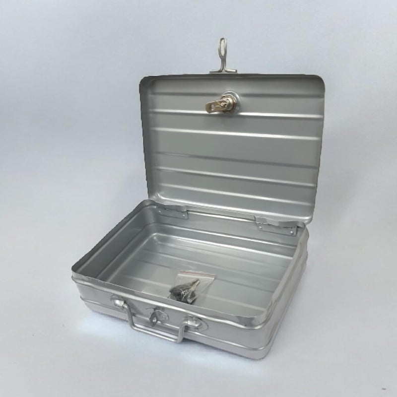 Jayco Aluminium Cash/Jewellery Storage Box/Trunk - 14" Large - with pre-fitted Lock (35 cm x 27 cm x 10 cm, Silver) - Image 3