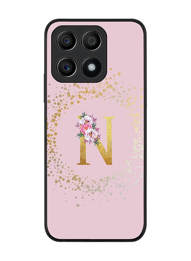 Stylizedd Rugged Black edge case for Honor X8A 4G Slim fit Soft Case Flexible Rubber Edges Anti Drop TPU Gel Thin Cover - Custom Monogram Initial Letter Floral Pattern Alphabet - N (Pink) - Image 1
