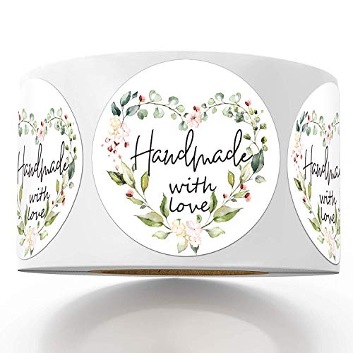 Mr.Mug Greenery Handmade Labels, 1.4 In Round, 500 Adhesive Labels per Roll, Handmade Packaging - Image 1