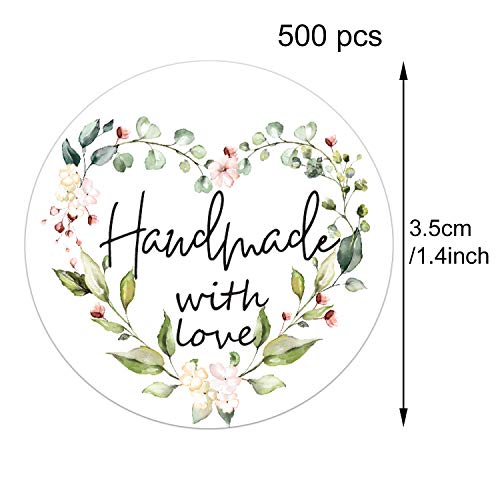 Mr.Mug Greenery Handmade Labels, 1.4 In Round, 500 Adhesive Labels per Roll, Handmade Packaging - Image 2