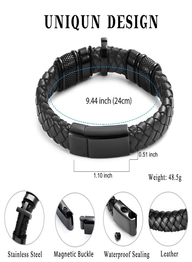Minicremation Cross Cremation Urn Bracelet for Ashes Genuine Leather Memorial Ash Jewelry Urn Bangles Locket Keepsake Bracelet for Men, 22cm, Stainless Steel, not - Image 2