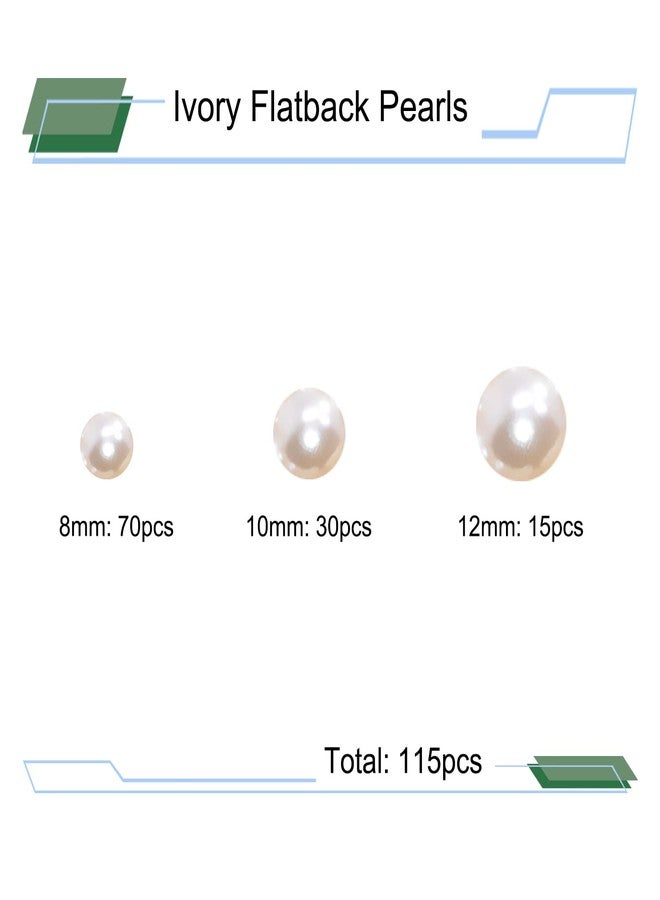 Cymtoo Half Pearl Beads 115pcs 3 Sizes Half Flatback Round Pearl Bead Loose Beads 8mm/10mm/12mm for DIY Crafts (Ivory) - Image 2