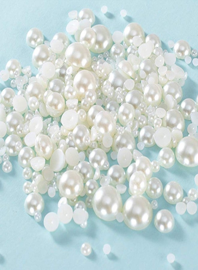 Cymtoo Half Pearl Beads 115pcs 3 Sizes Half Flatback Round Pearl Bead Loose Beads 8mm/10mm/12mm for DIY Crafts (Ivory) - Image 1