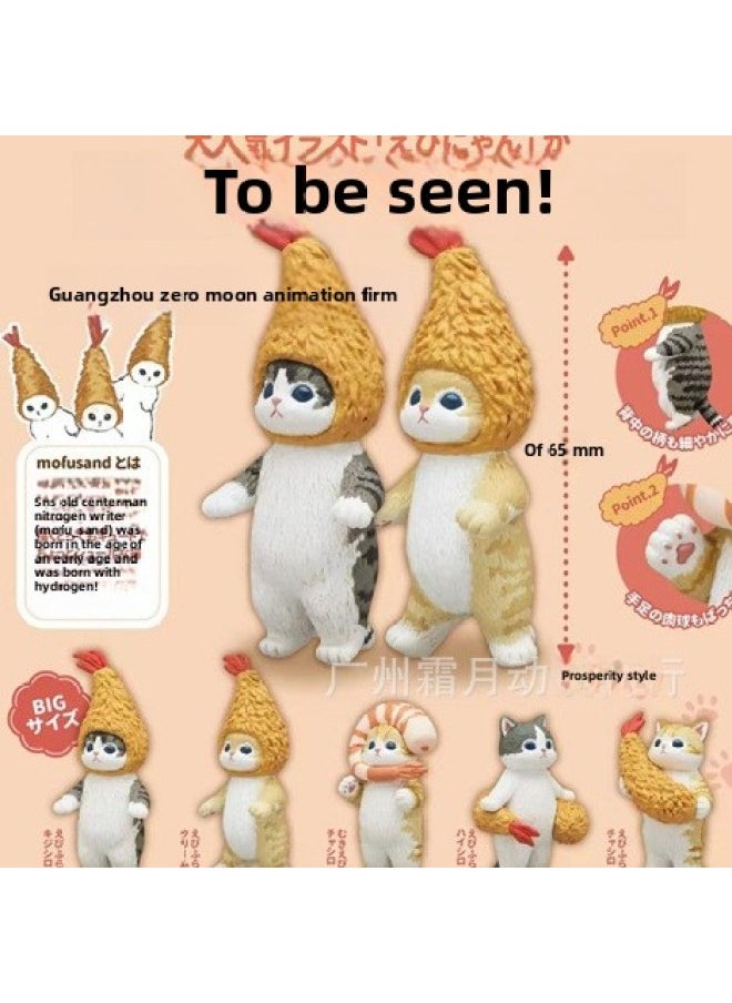Generic - Eikoh Box Egg Mofusand Cat Shark Bee Cat Cos Hamburger Shark Cat Blind Box Collection Model Ornaments-Color:2nd Generation Fried Shrimp Cat - Image 1