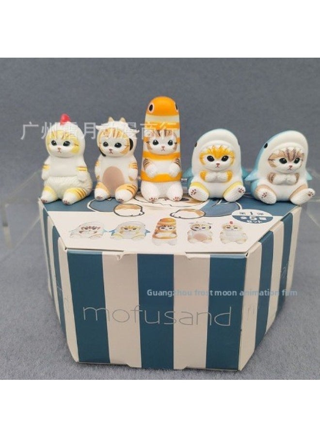 Generic - Eikoh Box Egg Mofusand Cat Shark Bee Cat Cos Hamburger Shark Cat Blind Box Collection Model Ornaments-Color:2nd Generation Fried Shrimp Cat - Image 1