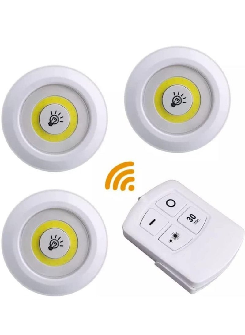 Voberry 3-Piece Wireless Remote Controlled Under Cabinet LED Lights White 10x10x9centimeter - Image 1