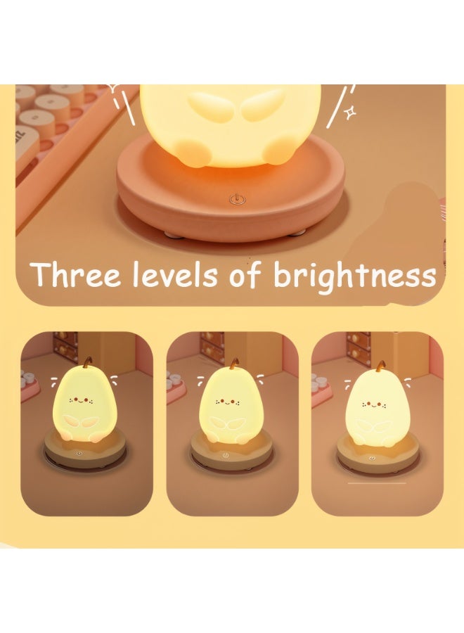 Rechargeable Silicone Night Light with Three - Level Touch Dimming for Bedroom & Kids’ Room（Yellow Pear） - Image 3