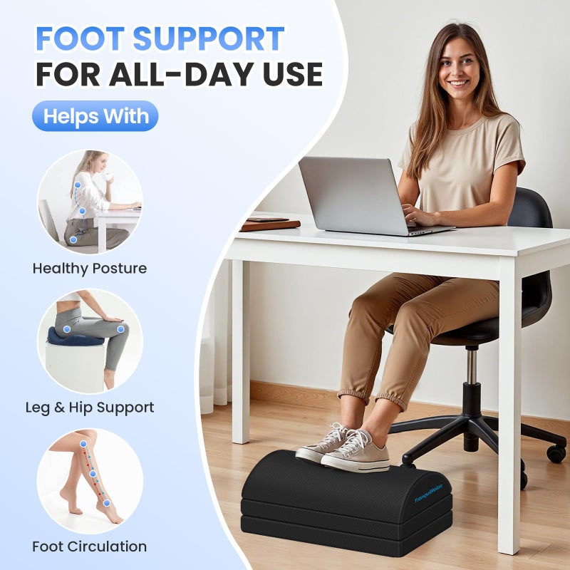 TranquilRelax Foot Rest for Under Desk at Work, Gaming Accessories Foot Stool with 3 Adjustable Heights & Washable Cover, Comfortable Office Desk Accessories, Footrest for Office, Home and Car (Black) - Image 4