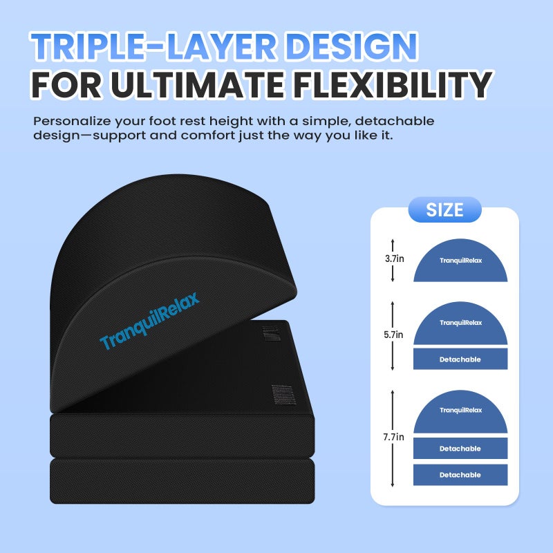 TranquilRelax Foot Rest for Under Desk at Work, Gaming Accessories Foot Stool with 3 Adjustable Heights & Washable Cover, Comfortable Office Desk Accessories, Footrest for Office, Home and Car (Black) - Image 2