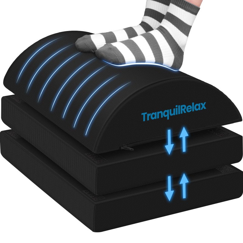 TranquilRelax Foot Rest for Under Desk at Work, Gaming Accessories Foot Stool with 3 Adjustable Heights & Washable Cover, Comfortable Office Desk Accessories, Footrest for Office, Home and Car (Black) - Image 1