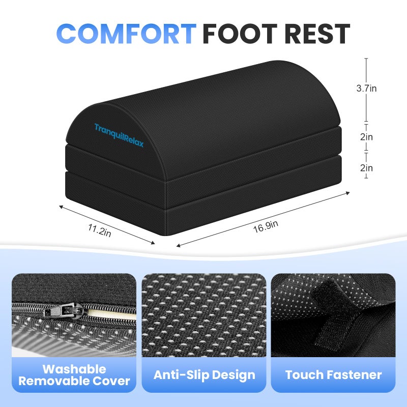TranquilRelax Foot Rest for Under Desk at Work, Gaming Accessories Foot Stool with 3 Adjustable Heights & Washable Cover, Comfortable Office Desk Accessories, Footrest for Office, Home and Car (Black) - Image 3