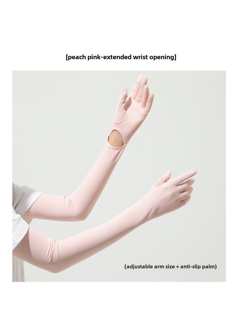 New Nylon Ice Silk Sunscreen Gloves Womens Summer Anti-ultraviolet Ice Sense Long Sleeve Sunscreen Finger Flip Cover [Wrist opening] Peach Pink [Wrist opening] Peach Pink 