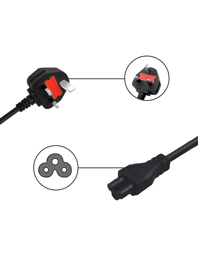 Topleo - UK Cloverleaf 3 Pin Power Cable for Laptop chargers 1.5M, Mains Power Cord lead for PC, Scanners, Printers, TV - Image 1