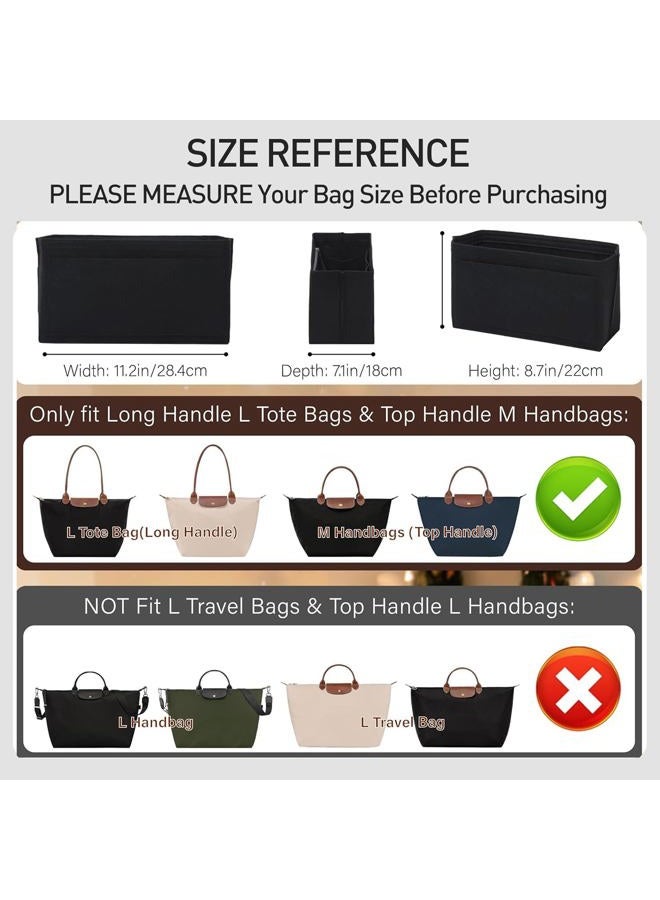 OAikor Longchamp Purse Organizer Insert Compatible with Le Pliage Large Tote Handbags, Felt Zipper Bag Organizer Insert with Cup Holder, 8 Compartments (Black,L) - Image 2