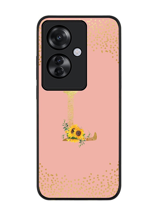 Stylizedd Rugged Black edge case for Oppo Reno11 F / Oppo F25 Pro 5G, Slim fit Soft Cover Custom Monogram Initial Letter Floral Pattern Alphabet - L (Rose Pink) - Image 1