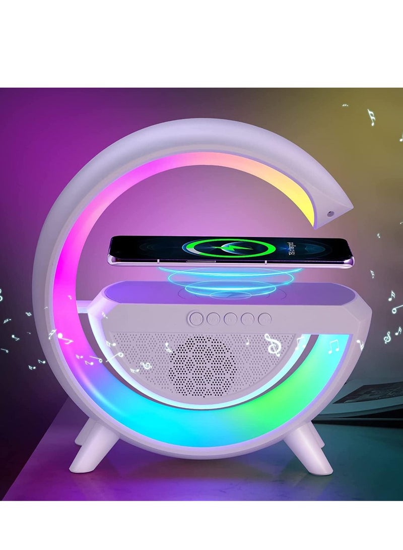 LED Ambient Lighting Night Light for Bedroom Rechargeable Bluetooth Speakers Table Lamp for Living Room Decor Battery Operated Dorm Bedside Lamps with 15W Wireless Charging (White) Child Gift  - Image 1