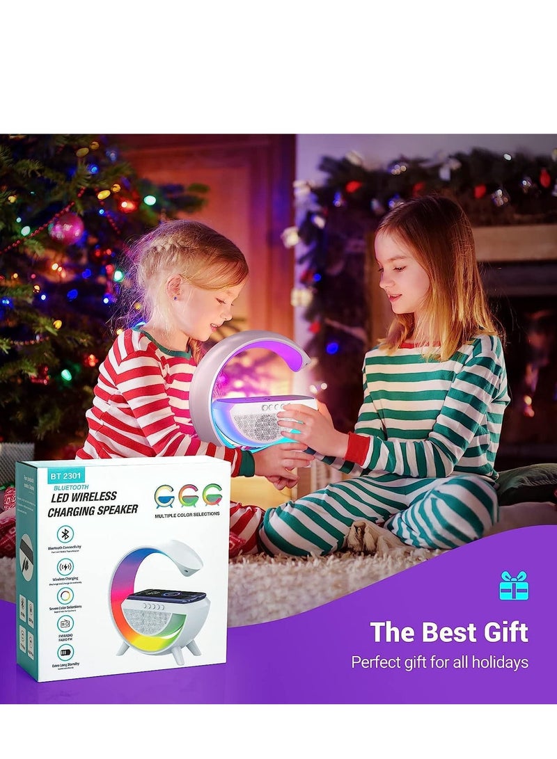 LED Ambient Lighting Night Light for Bedroom Rechargeable Bluetooth Speakers Table Lamp for Living Room Decor Battery Operated Dorm Bedside Lamps with 15W Wireless Charging (White) Child Gift  - Image 4