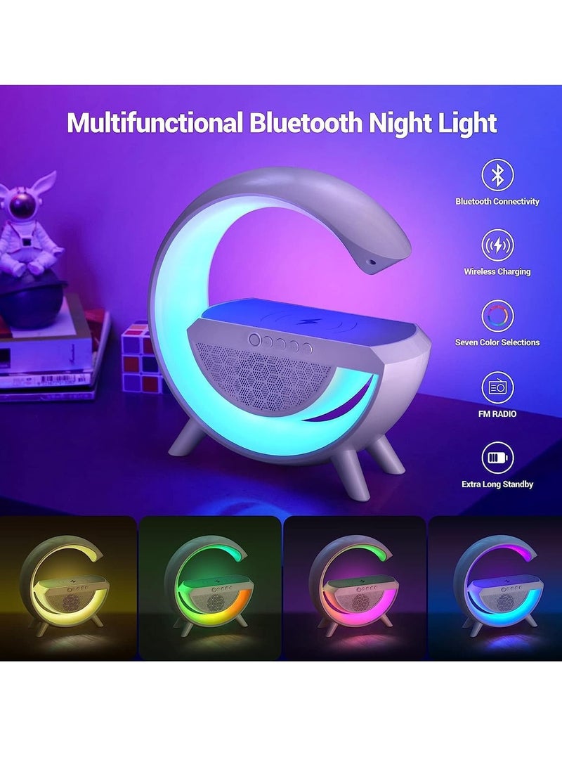LED Ambient Lighting Night Light for Bedroom Rechargeable Bluetooth Speakers Table Lamp for Living Room Decor Battery Operated Dorm Bedside Lamps with 15W Wireless Charging (White) Child Gift  - Image 2