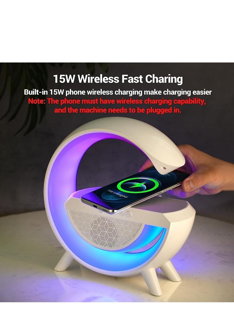 LED Ambient Lighting Night Light for Bedroom Rechargeable Bluetooth Speakers Table Lamp for Living Room Decor Battery Operated Dorm Bedside Lamps with 15W Wireless Charging (White) Child Gift  - Image 3