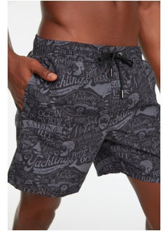 trendyol Black Men's Text Printed Standard Size Swimsuit Swim Shorts  - Image 2