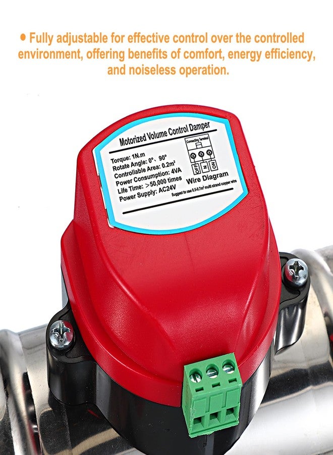 باتيكيل مخمد مجرى هواء باتيكيل 4 بوصة، مصنوع من الفولاذ المقاوم للصدأ، مزود بمحرك كهربائي، قابل للتعديل، للتحكم في تدفق الهواء ومنع ارتداده، مناسب لأنظمة موازنة الهواء في أنظمة التكييف والتهوية، يعمل بجهد 24 فولت تيار متردد - Image 3