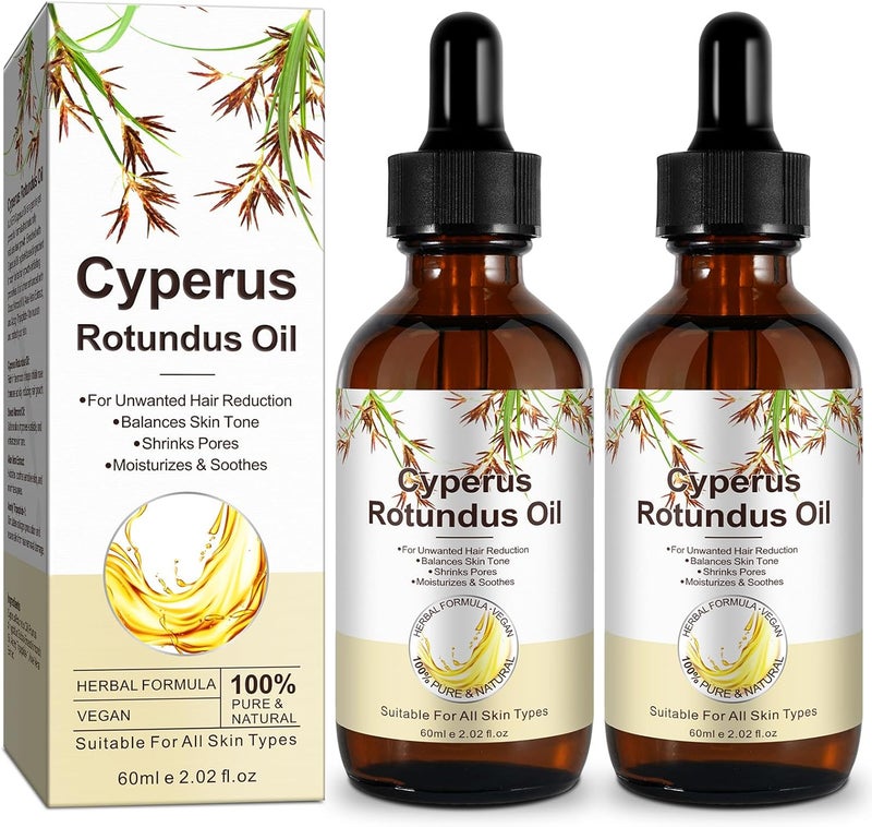Cyperus Rotundus Oil 2 Pack Nature Cyperus Rotundus Oil for Hair Removal Reducing Body Hairs Growth Smooth Skin Hair Removal Shrink Pores Soothing Gentle Suitable for All Skin Types
