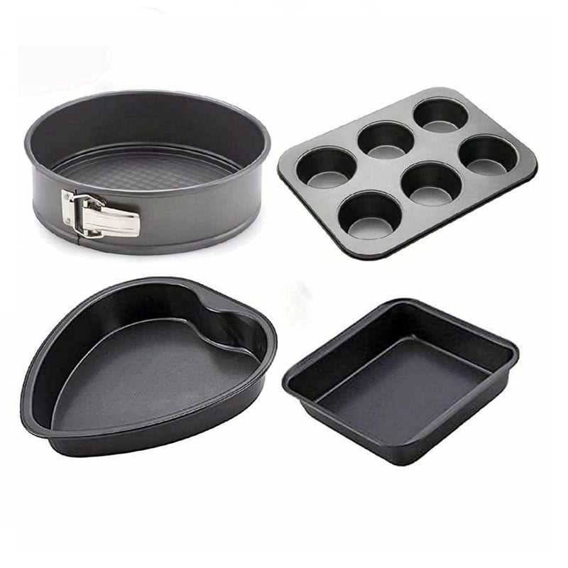 Xacton Cake Making 4 in 1 Combo of 6 Slot Cup Cake Muffin Tray with Heart Round Square Shape Cake Mould Used in Microwave Oven OTG Cooker Cake Mould Combo Bakeware Combo 6 - Image 1