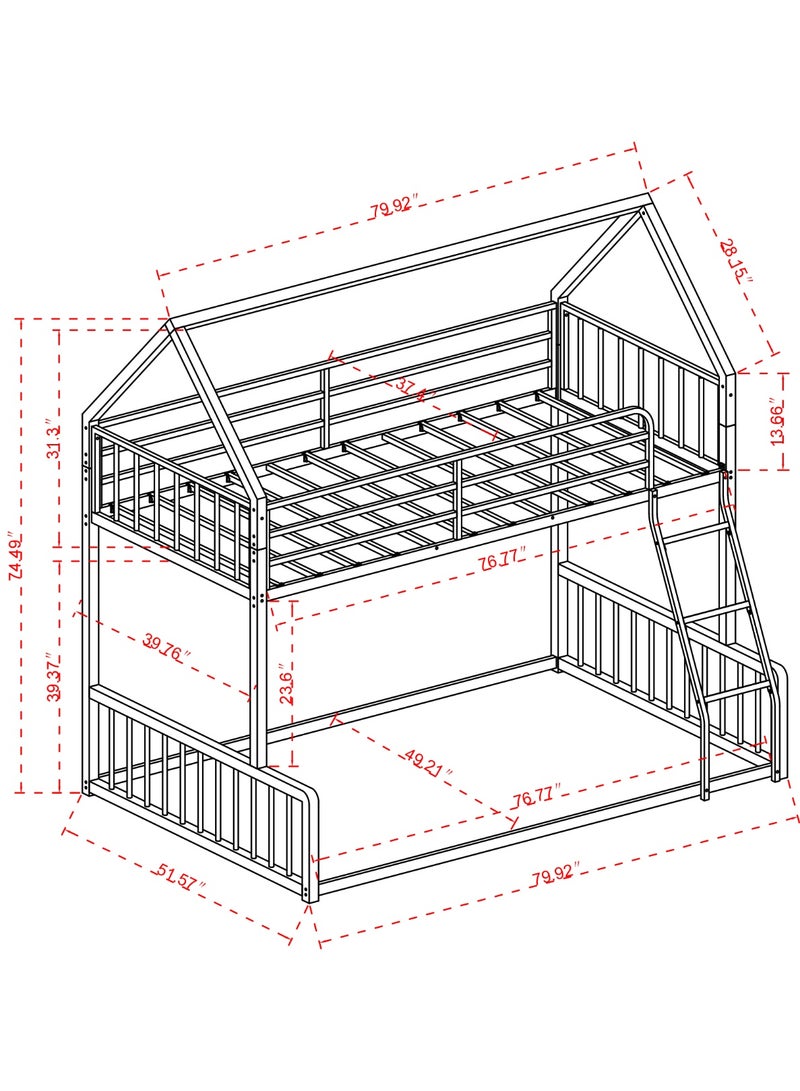 Royal Polar Metal Loft Bunk Bed with House Frame Design White Children Bedroom Furniture with Safety Guardrails and Ladder - Image 2