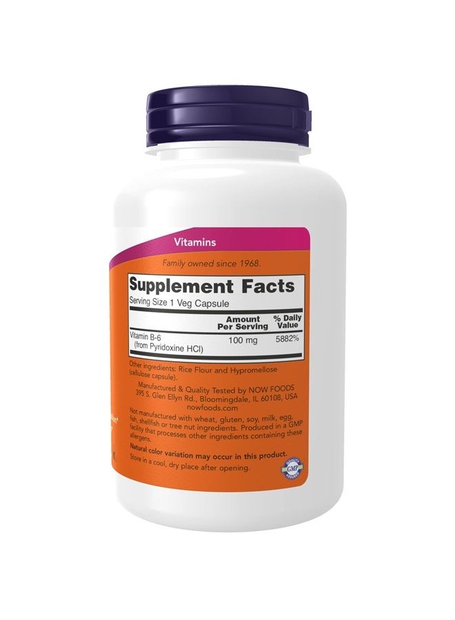 now Supplements, Vitamin B-6 (Pyridoxine HCl) 100 mg, Cardiovascular Health*, 250 Veg Capsules - Image 2