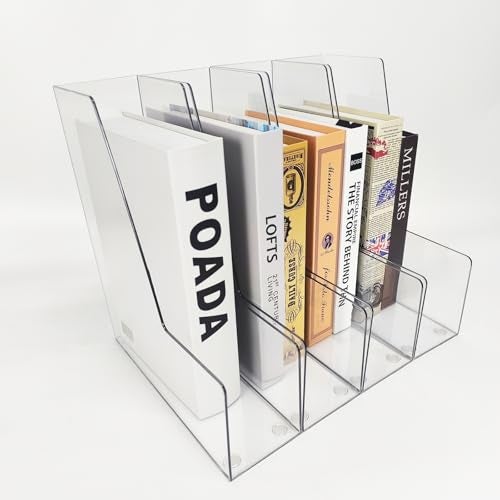 RHONZHAO Vertical File Holder 4 pack Clear Plastic Document Organizer and Clear Magazine Organizer Multipurpose Document Organizer for Home Office - Image 1