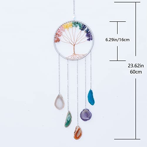 Dreamsum Gem Dream Catchers Agates 7 Chakra Gemstone Wall Hangings Tree of Life Meditation Ornament Home Chakra Feng Crystals Decor Stone… - Image 3