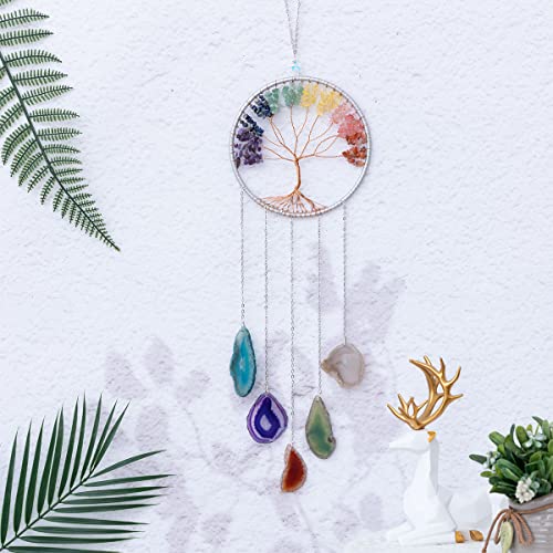 Dreamsum Gem Dream Catchers Agates 7 Chakra Gemstone Wall Hangings Tree of Life Meditation Ornament Home Chakra Feng Crystals Decor Stone… - Image 4