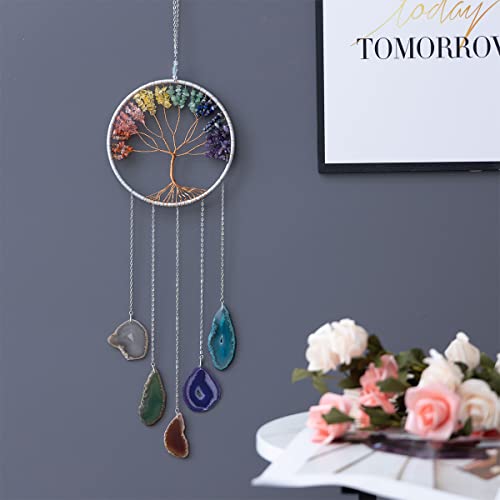Dreamsum Gem Dream Catchers Agates 7 Chakra Gemstone Wall Hangings Tree of Life Meditation Ornament Home Chakra Feng Crystals Decor Stone… - Image 5