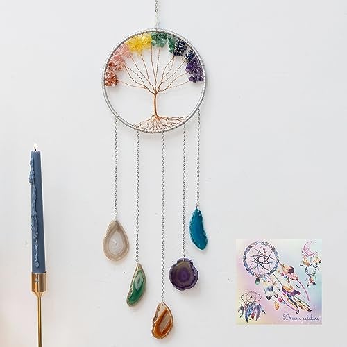 Dreamsum Gem Dream Catchers Agates 7 Chakra Gemstone Wall Hangings Tree of Life Meditation Ornament Home Chakra Feng Crystals Decor Stone… - Image 1