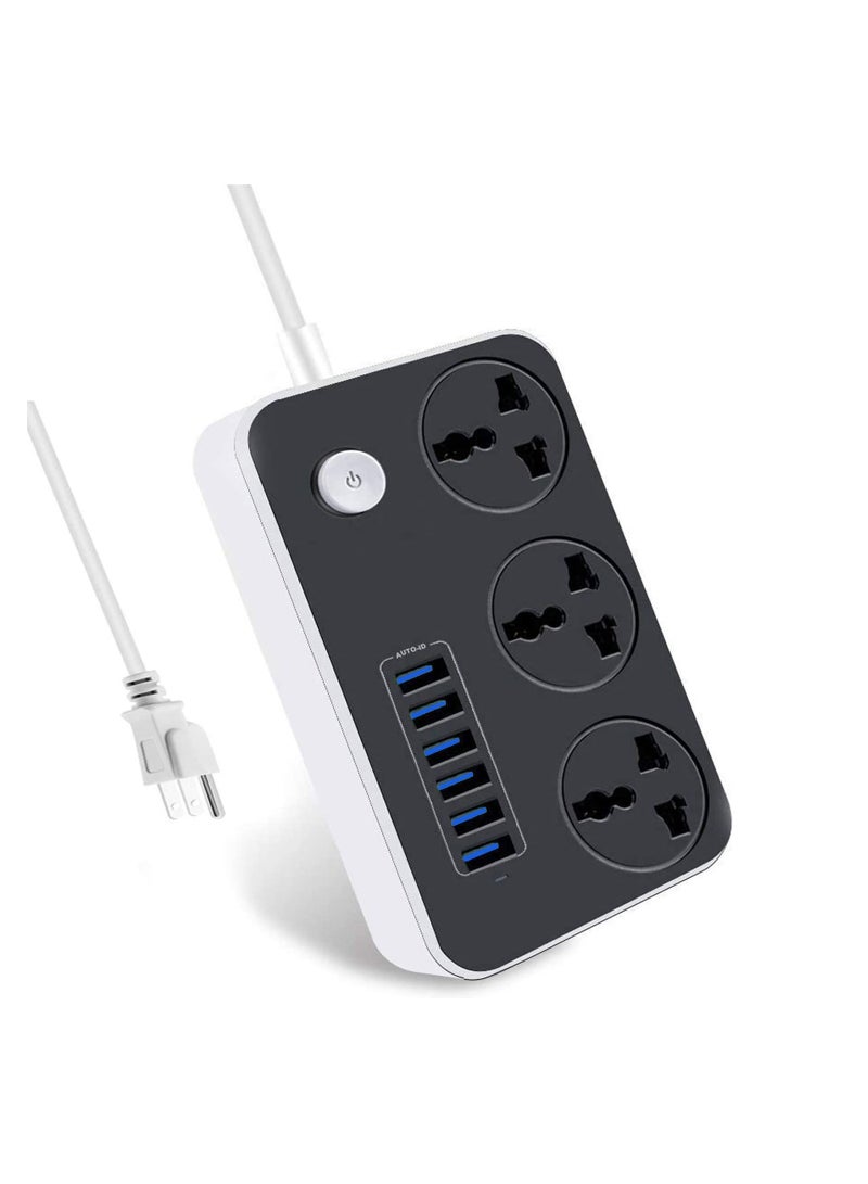 Power Strip with USB Ports，Universal Flat Plug，Power Socket with 6 Quick USB Port (5V 3.4A 17W)  3 Outlets，6.5ft Heavy Duty Extension Cord - Image 1