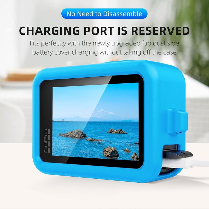 Power Smart غطاء واقي من السيليكون Power Ssmart لكاميرا Gopro Hero 13، غلاف سيليكون مع حبل وكاب عدسة (أزرق) - Image 2