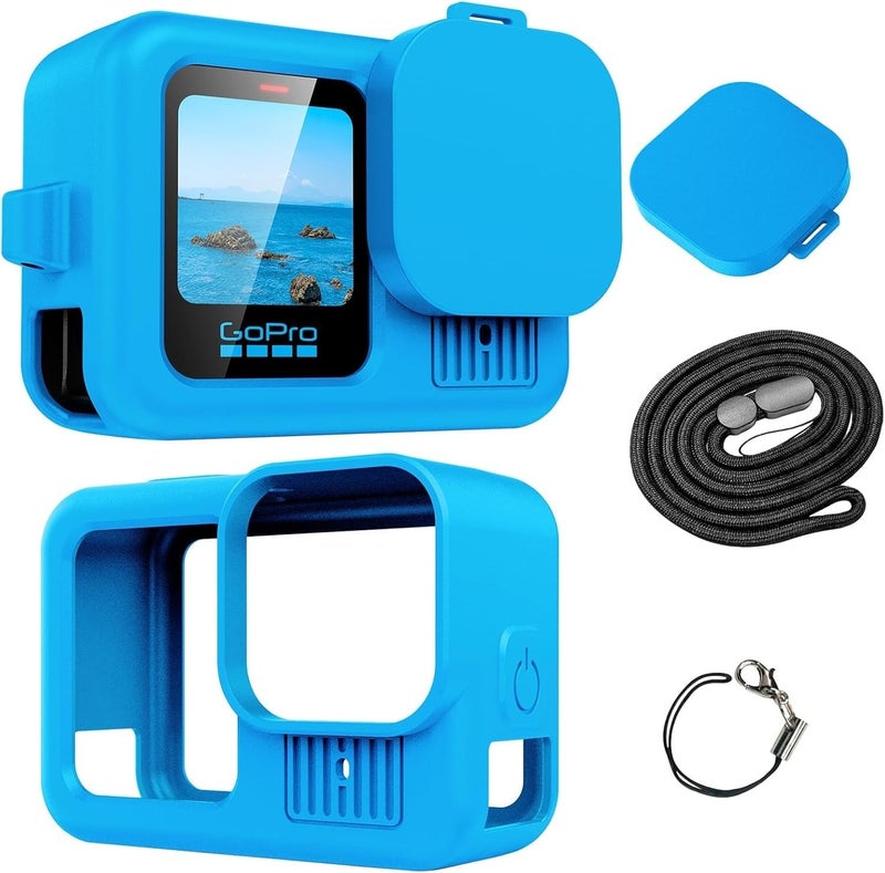 Power Smart غطاء واقي من السيليكون Power Ssmart لكاميرا Gopro Hero 13، غلاف سيليكون مع حبل وكاب عدسة (أزرق) - Image 1