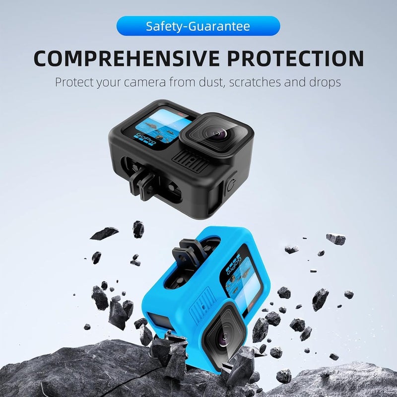 Power Smart غطاء واقي من السيليكون Power Ssmart لكاميرا Gopro Hero 13، غلاف سيليكون مع حبل وكاب عدسة (أزرق) - Image 4
