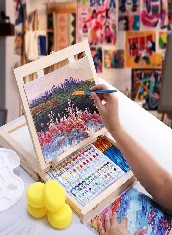 حامل رسم خشبي من AOTEMOON، مناسب للرسم على القماش، طقم ألوان أكريليك مكون من 54 قطعة مع 24 لونًا، قماش، كراسات رسم، فرش، ولوحة ألوان، مناسب للبالغين والمراهقين والأطفال والمبتدئين. - Image 3