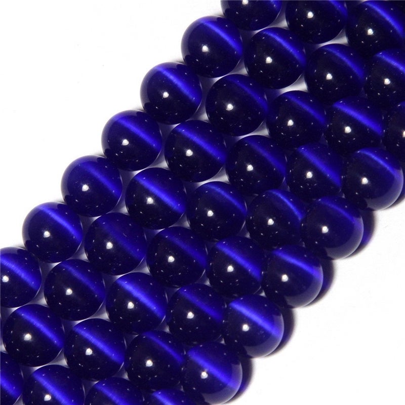 8mm Dark Blue Cat Eye Beads Round Semi Precious Gemstone Loose Beads for Jewelry Making 4750pcsstrand